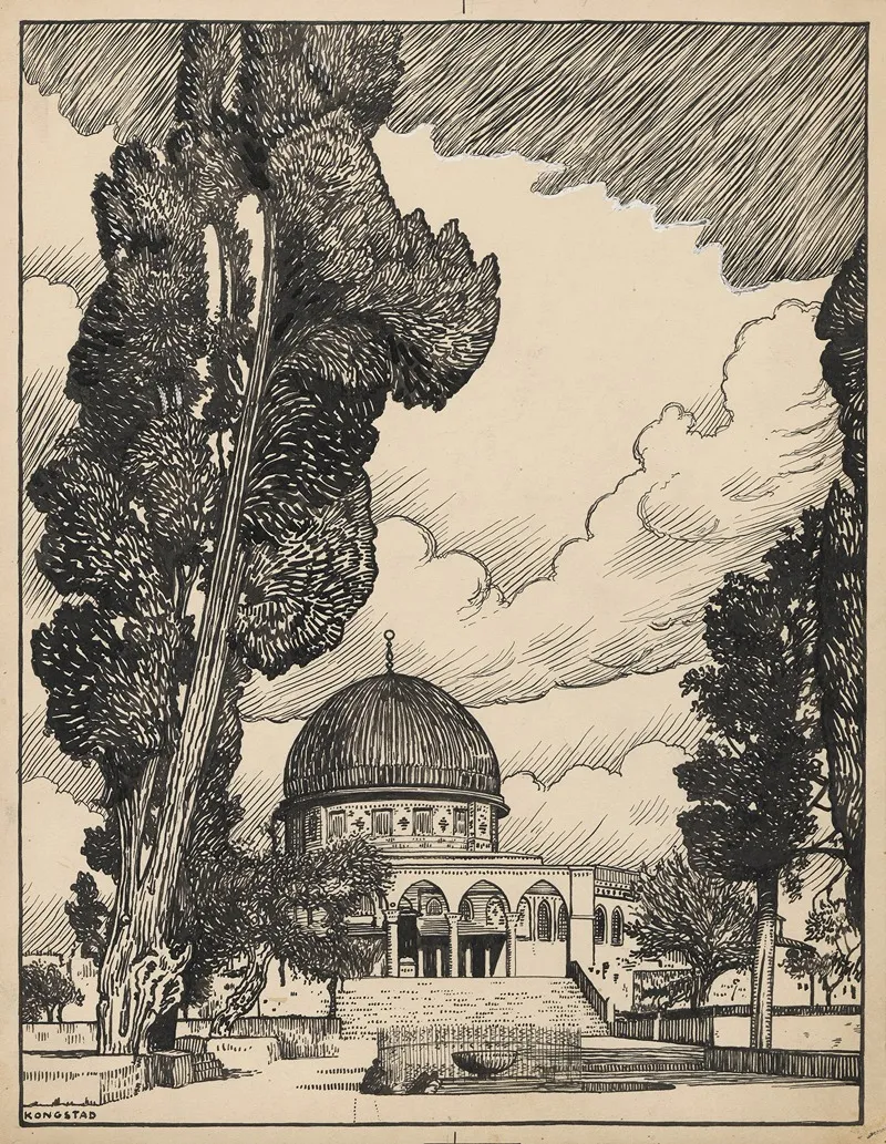 The Omar Mosque In Jerusalem by Johan Kristian Kongstad - Canvas Print