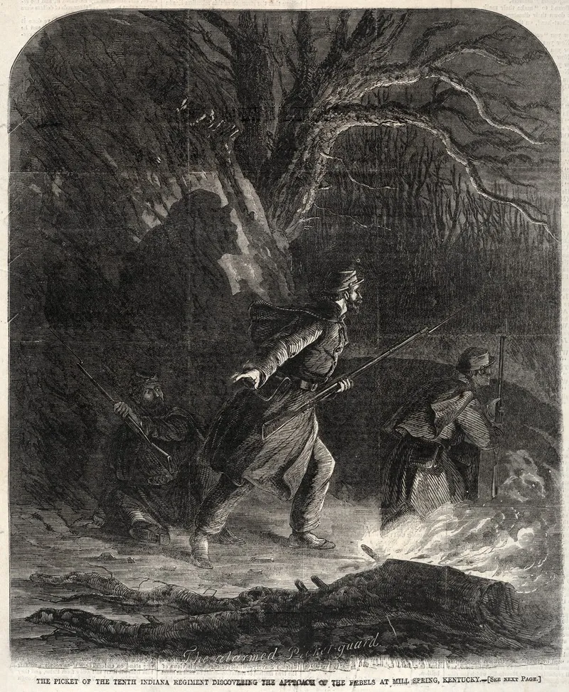 The Picket Of The Tenth Indiana Regiment Discovering The Approach Of The Rebels At Mill Spring Kentucky