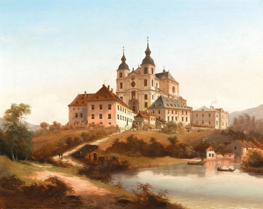 The Pilgrimage Church Of Sonntagberg Lower Austria by Johann Wilhelm Jankowsky - Canvas Print