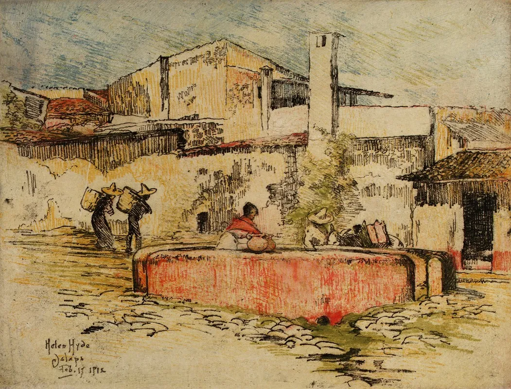 The Pink Fountain At Jalapa by Helen Hyde - Canvas Print