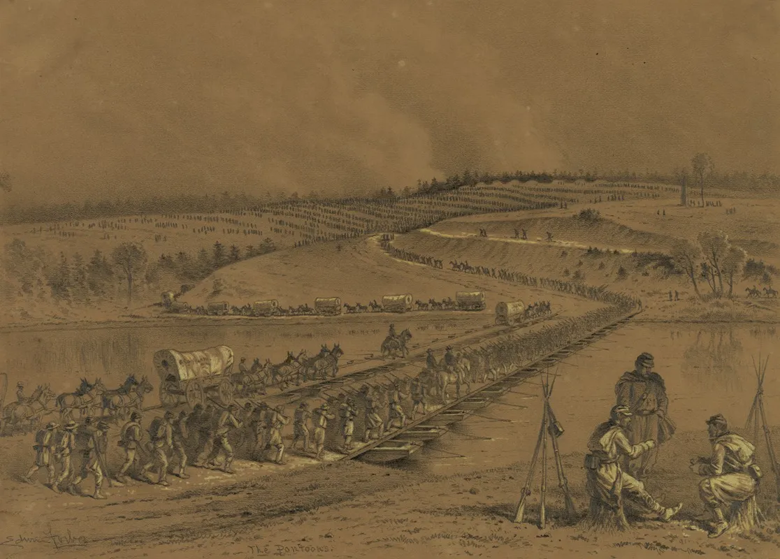 The Pontoon Bridges by Edwin Forbes - Canvas Print