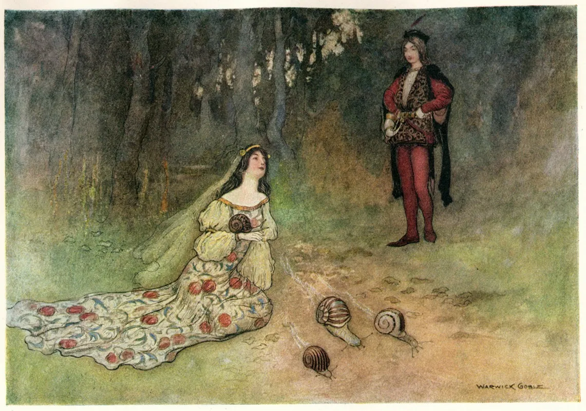 The Prince And Filadoro With The Snails by Warwick Goble - Canvas Print