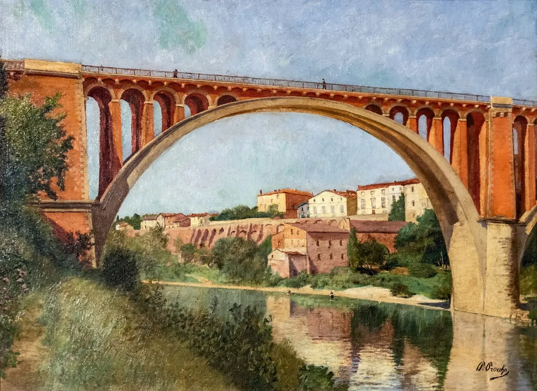 The Ramparts And The Bridge At Rabastens by Paul Prouho - Canvas Print