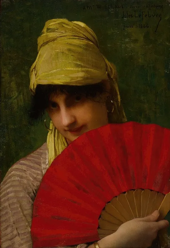 The Red Fan 2 by Jules Joseph Lefebvre - Canvas Print