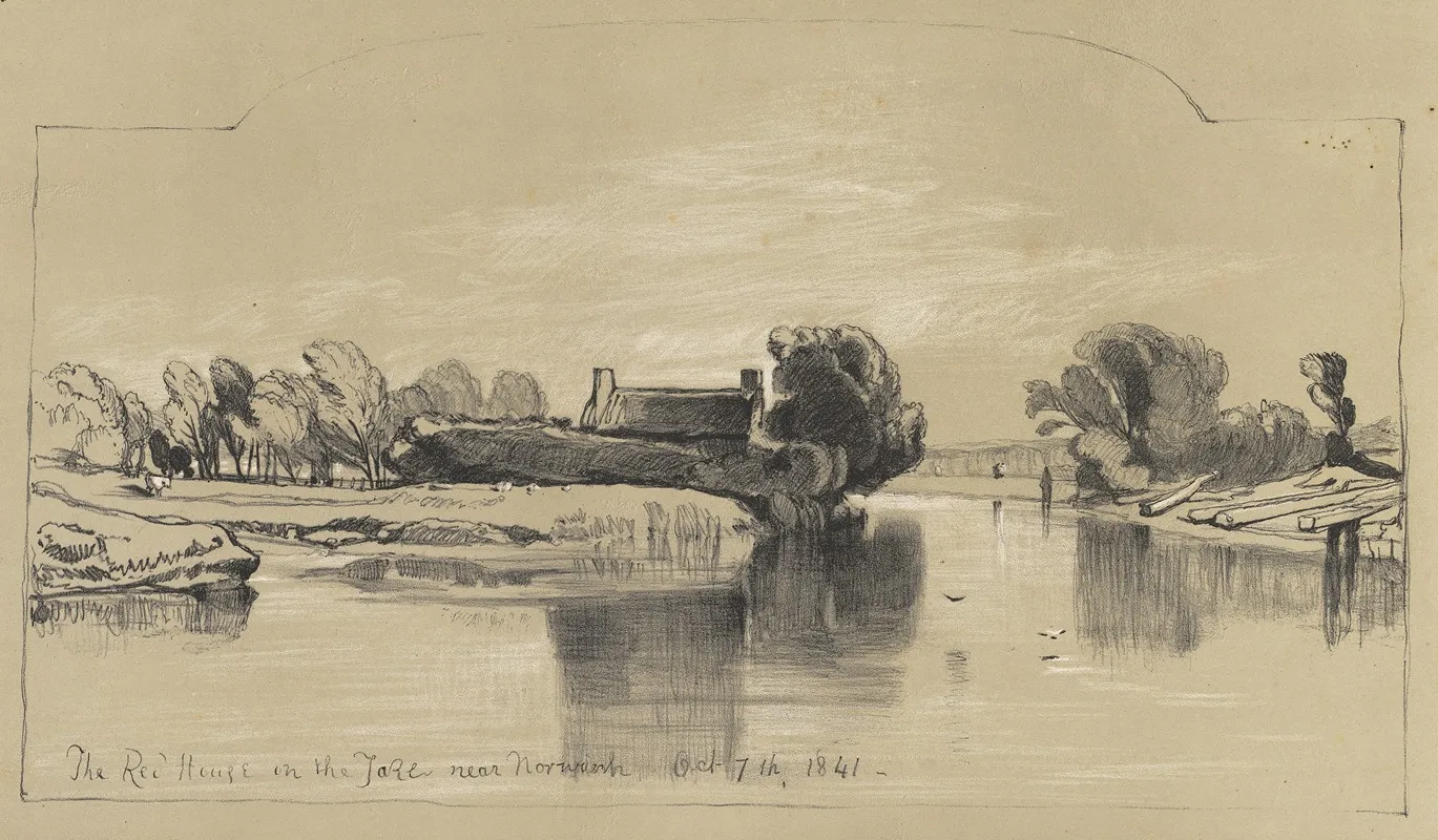 The Red House On The Lake Near Norwich Oct 7th 1841 by Miles Edmund Cotman - Canvas Print