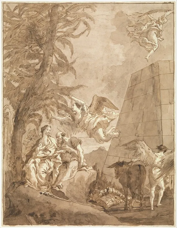 The Rest On The Flight Into Egypt With A Truncated Pyramid On The Right by Giovanni Domenico Tiepolo - Canvas Print