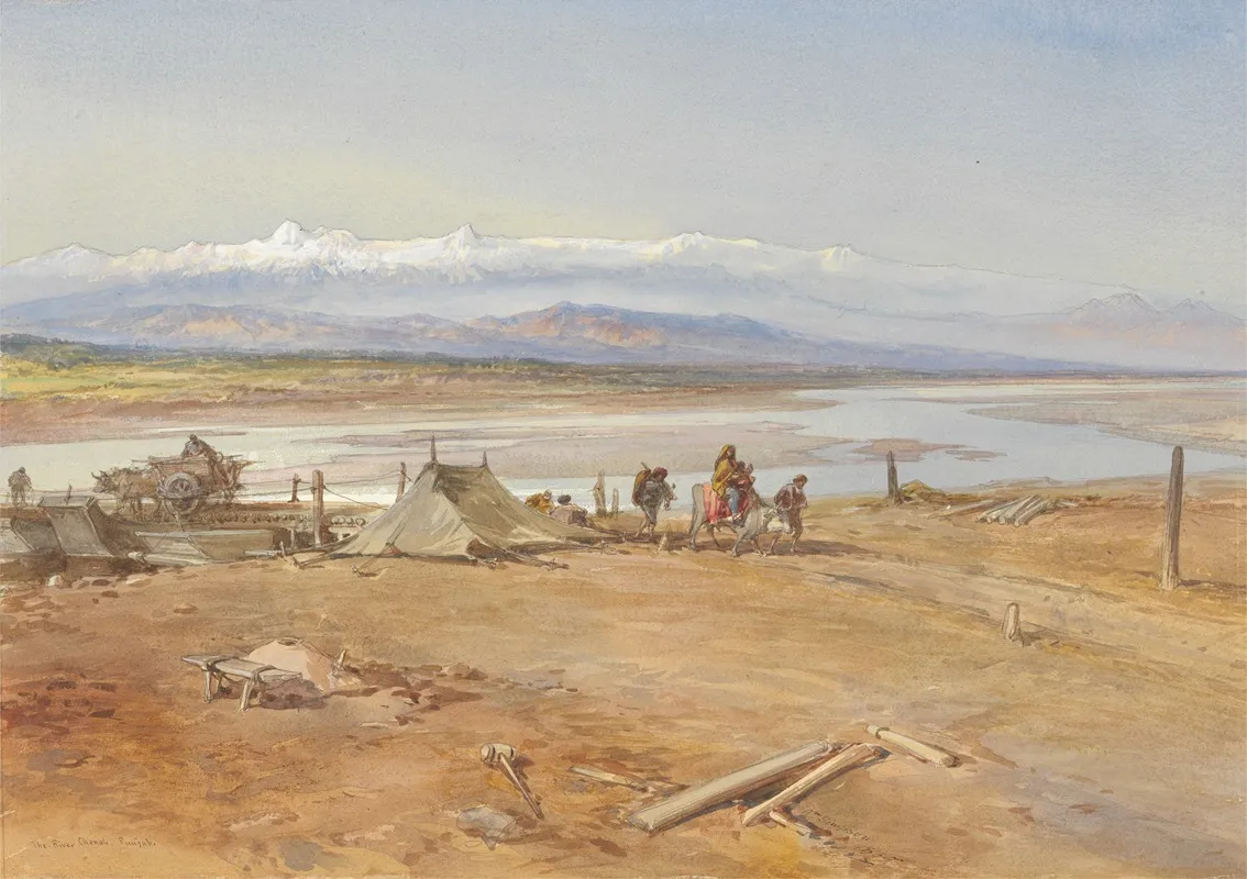 The River Chenab Punjab by William Simpson - Canvas Print
