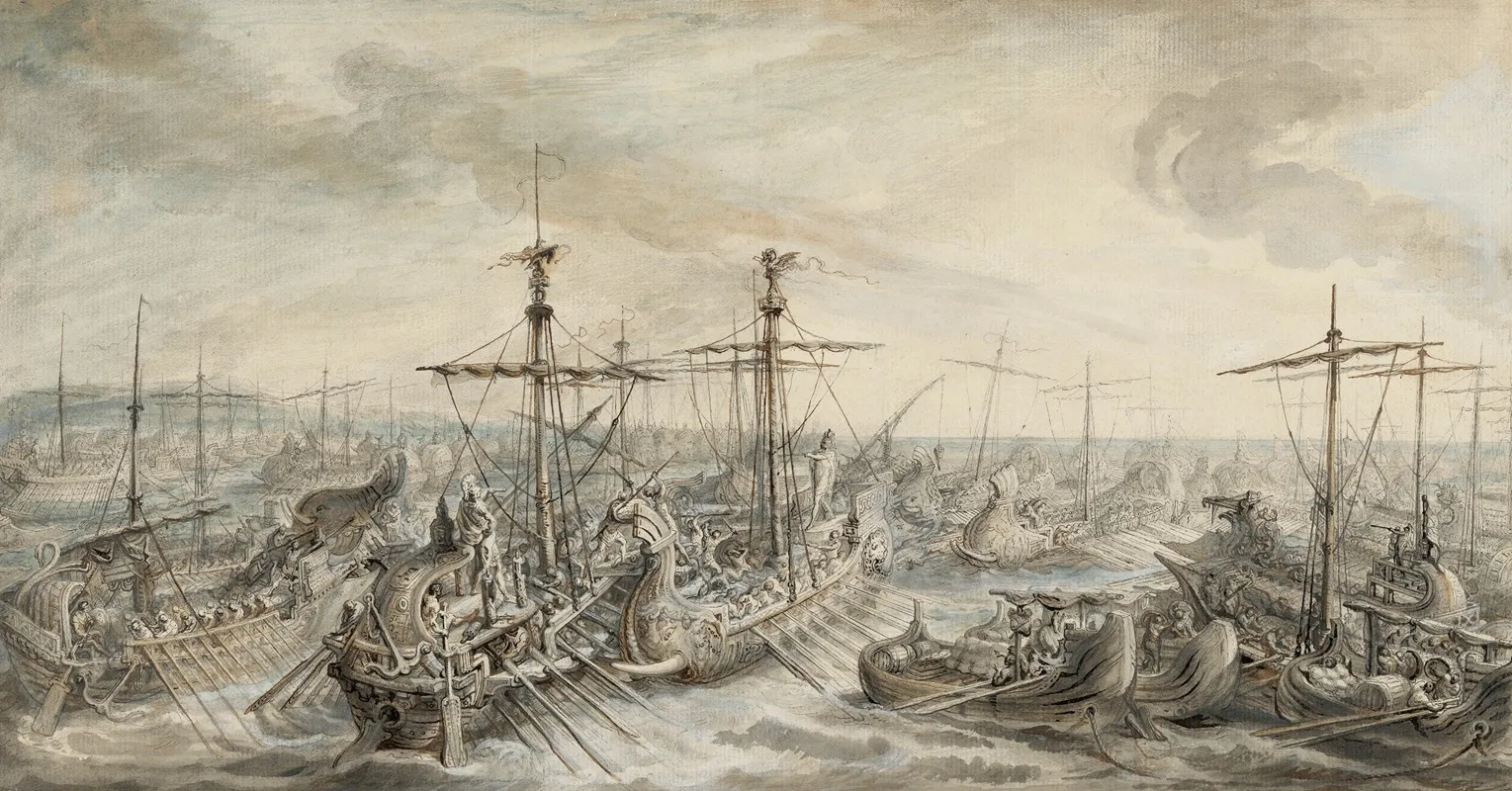 The Roman Fleet Victorious Over The Carthaginians At The Battle Of Cape Ecnomus by Gabriel de Saint-Aubin - Canvas Print