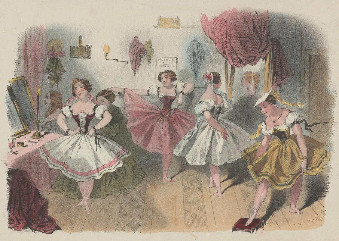 The Royal Italian Opera Before Behind The Curtain by Théodore Guerin - Canvas Print