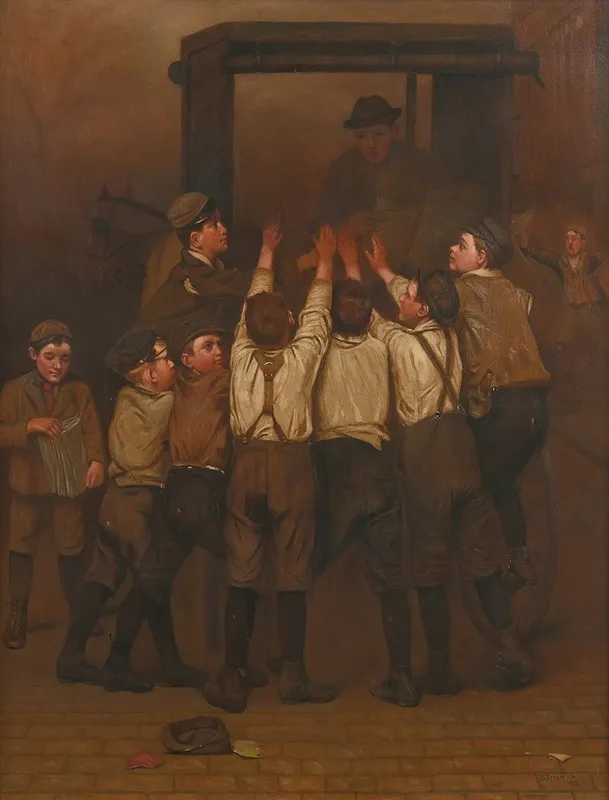 The Rush For Evening Papers by John George Brown - Canvas Print
