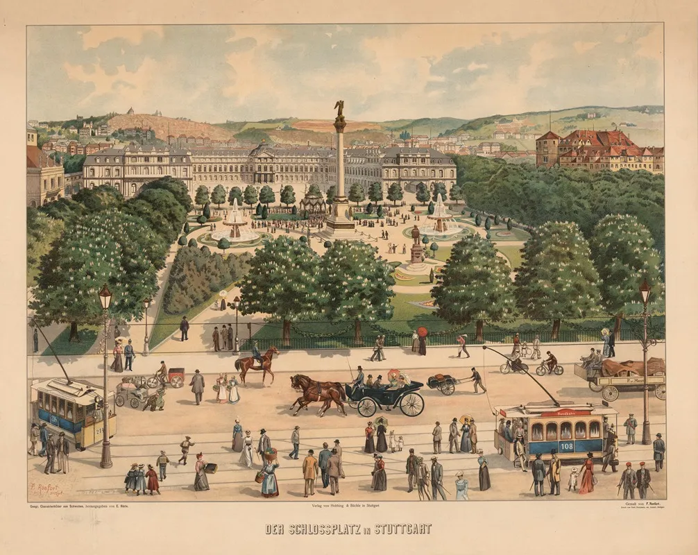 The Schlossplatz In Stuttgart by Friedrich Ronfort - Canvas Print