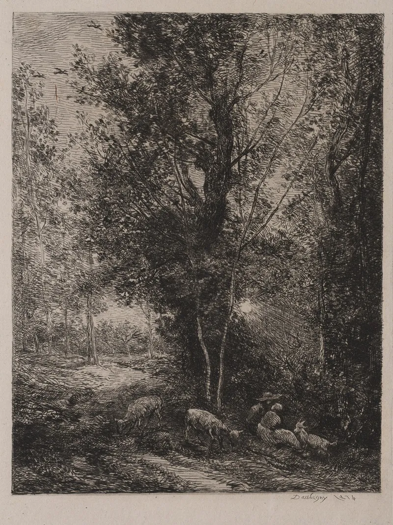 The Shepherd And Shepherdess by Charles François Daubigny - Canvas Print