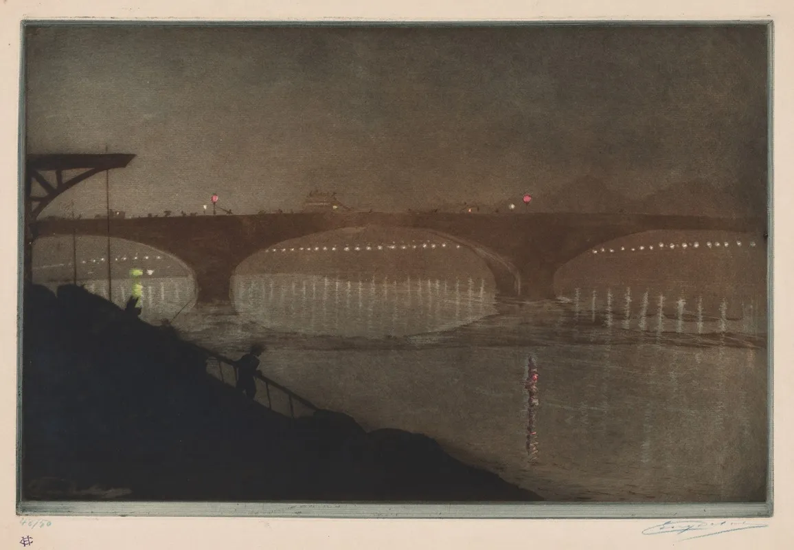 The Solferino Bridge Nocturnal Effect by Eugène Delâtre - Canvas Print