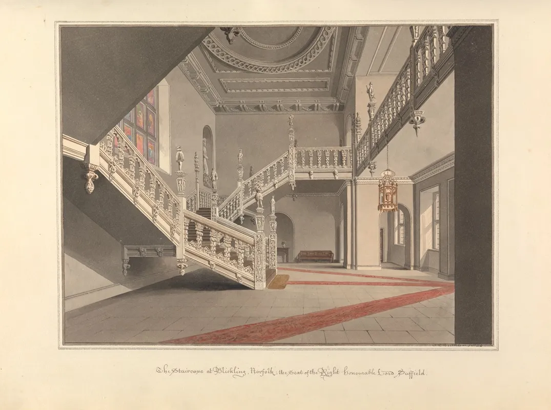 The Staircase At Blickling Norfolk The Seat Of The Right Honourable Lord Suffield by John Buckler - Canvas Print