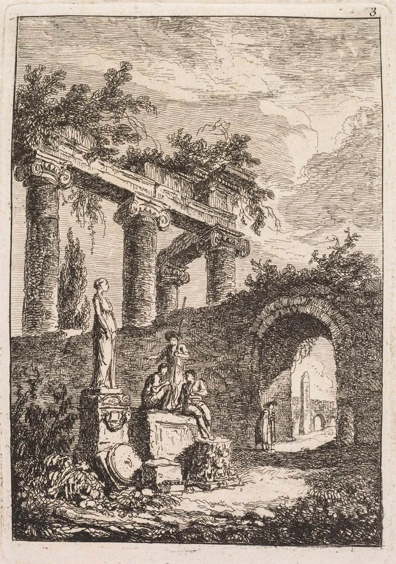 The Statue In Front Of Ruins
