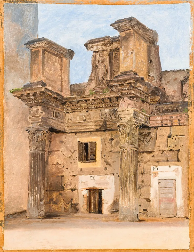 The Temple Of Minerva On The The Forum Of Nerva In Rome by Constantin Hansen - Canvas Print
