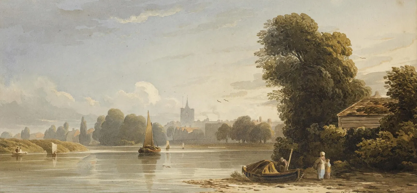 The Thames At Chiswick by John Varley - Canvas Print