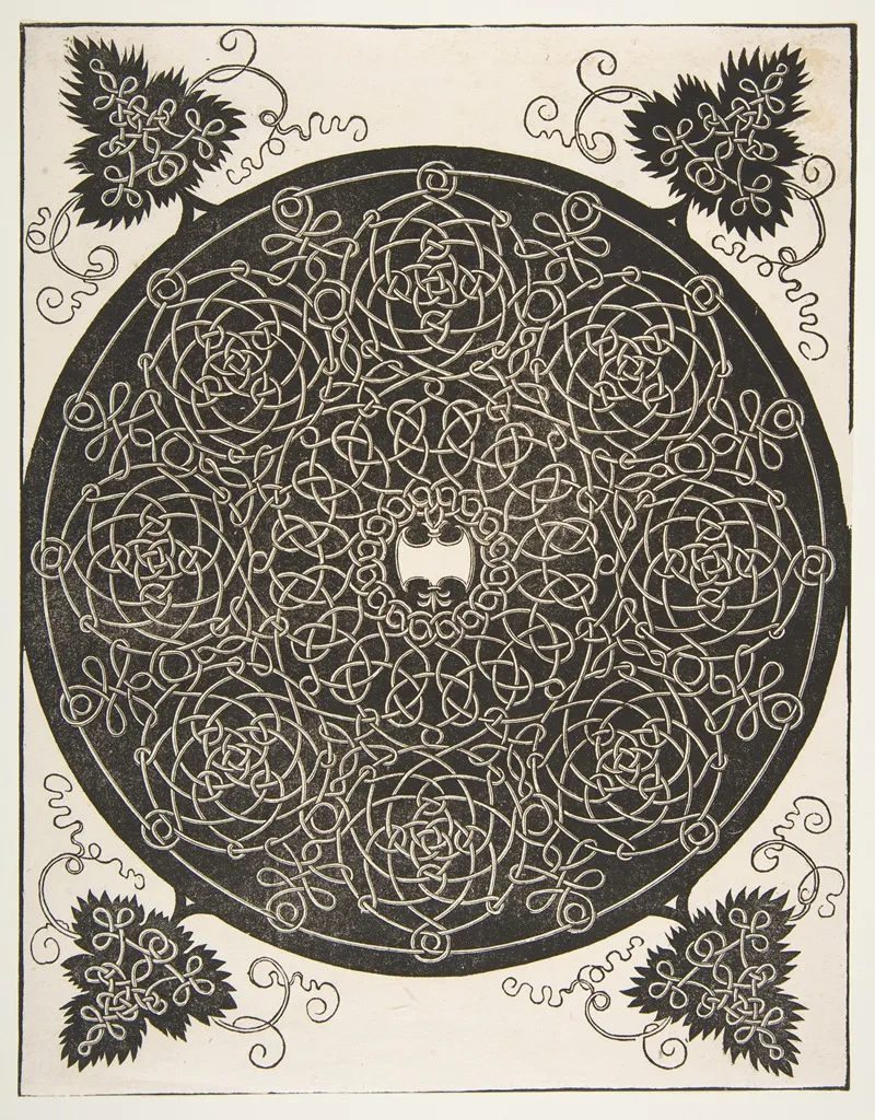 The Third Knot Interlaced Roundel With Eight Wreaths And A Scalloped Shield In Its Center