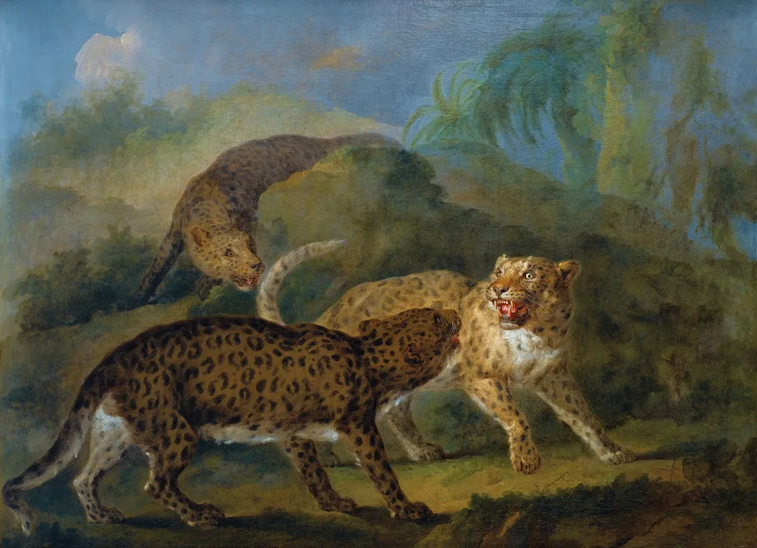 The Three Leopards by Jacques-Charles Oudry - Canvas Print