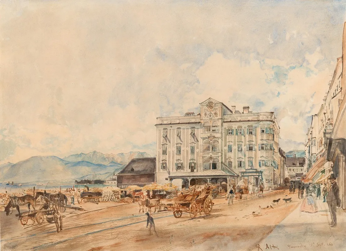 The Town Hall In Gmunden by Rudolf von Alt - Canvas Print