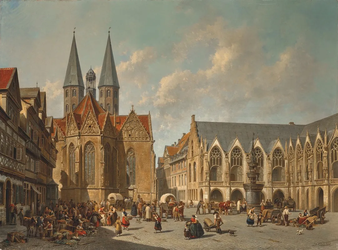 The Town Square Of Braunschweig by Jacques François Carabain - Canvas Print