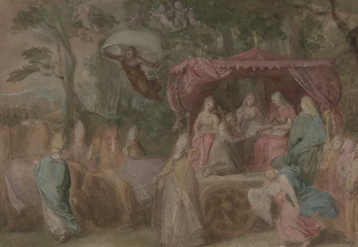 The Triumph Of The Church Ecclesia Presented With The Doctrines Seated In A Chariot Attended By The Four Doctors Of The Church