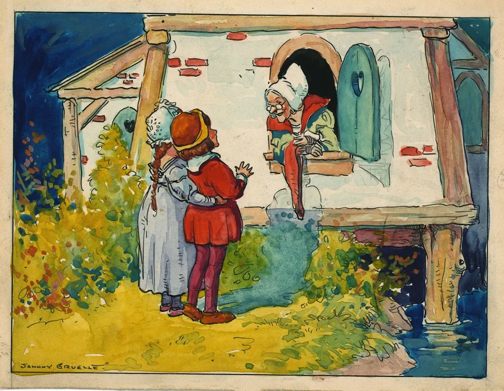 The Two Orphans Visiting Sally Migrundy by Johnny Gruelle - Canvas Print