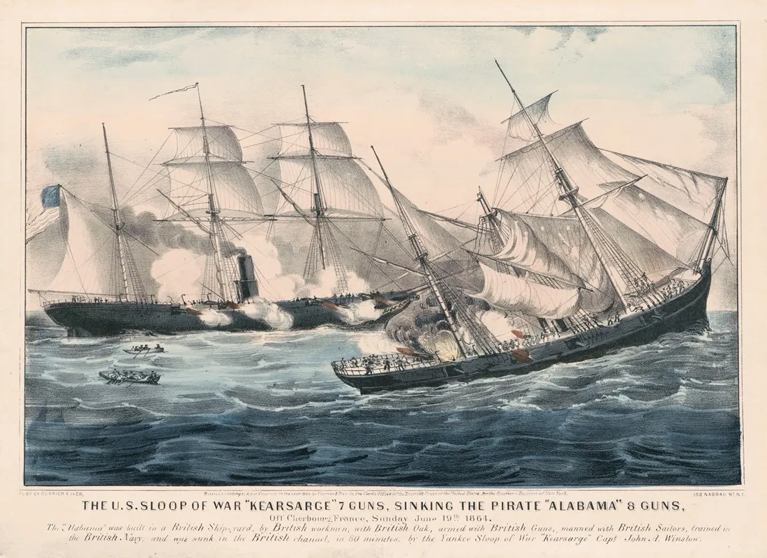 The U S Sloop Of War Kearsarge 7 Guns Sinking The Pirate Alabama 8 Guns Off Cherbourg France Sunday June 19th 1864