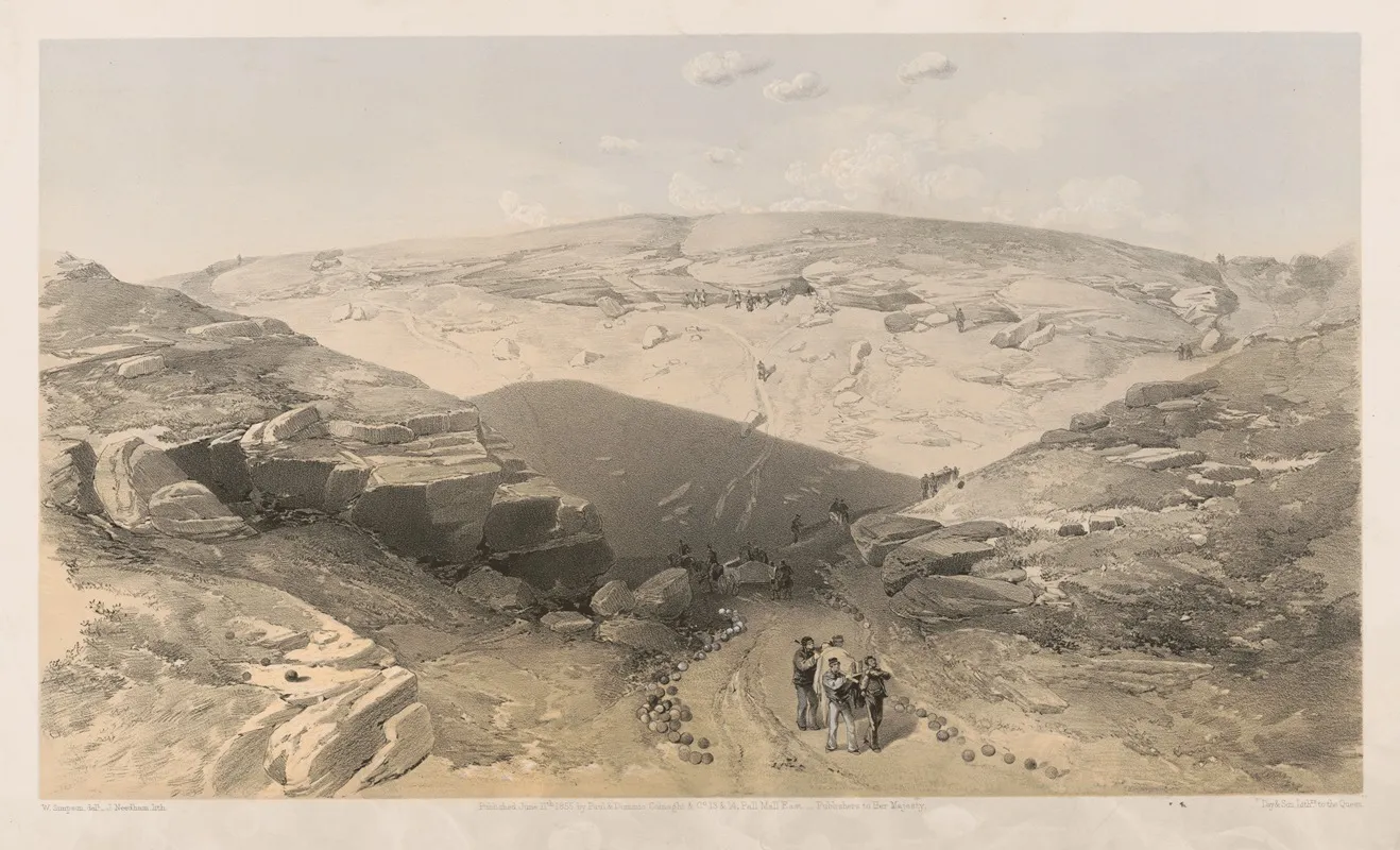 The Valley Of The Shadow Of Death Caves In The Woronzoff Road Behind The 21 Gun Battery by William Simpson - Canvas Print