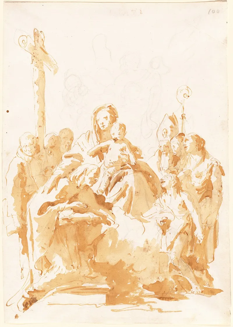 The Virgin And Child Adored By Bishops Monks And Women