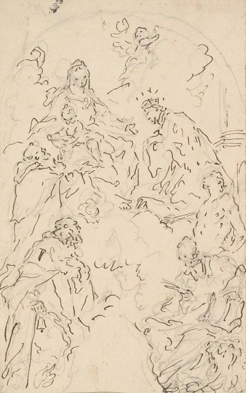 The Virgin And Child Enthroned On A Cloud With Saints Dominic John Nepomuk Sebastian Mark And Anthony Abbot