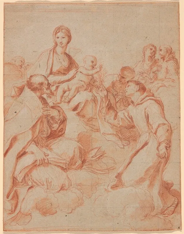 The Virgin And Child With Saint Anthony Of Padua Handing A Lily To The Child by Andrea Sacchi - Canvas Print
