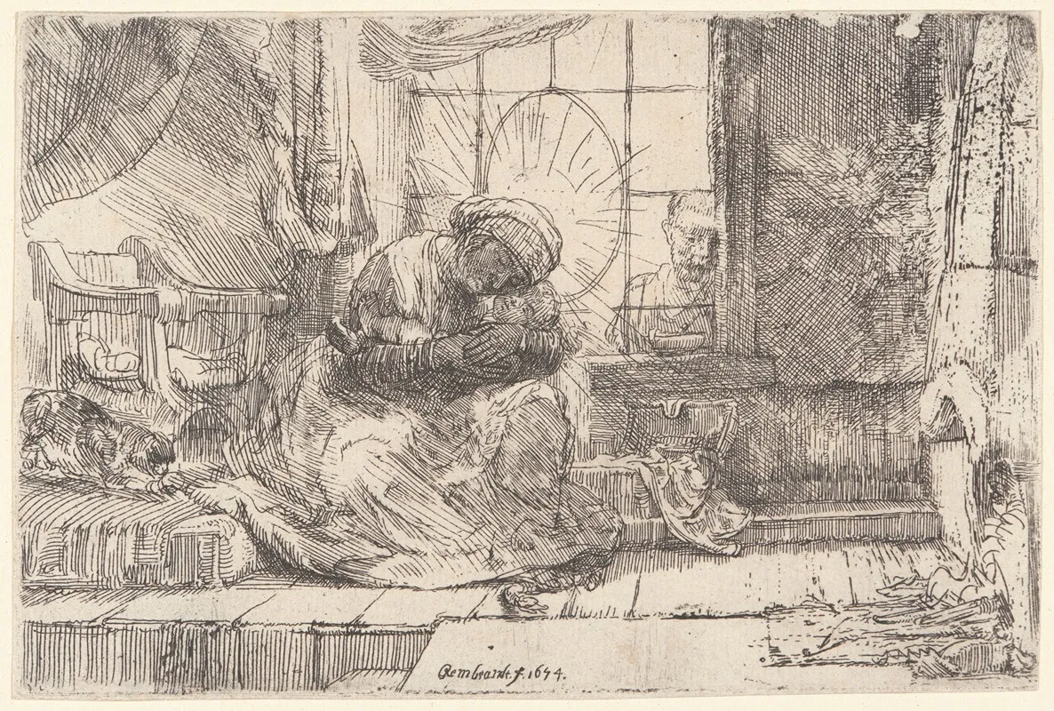 The Virgin And Child With The Cat And Snake by Rembrandt van Rijn - Canvas Print