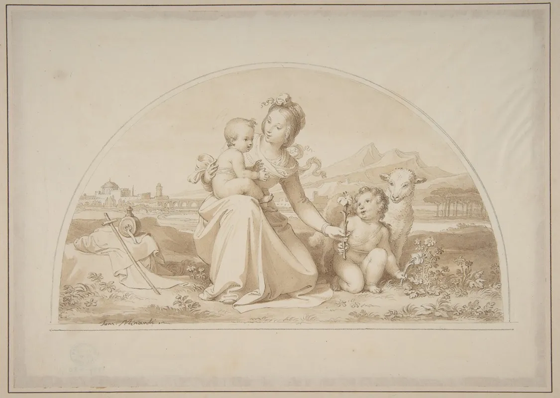The Virgin And Child With The Infant John The Baptist And A Lamb In A Landscape by Tommaso Minardi - Canvas Print