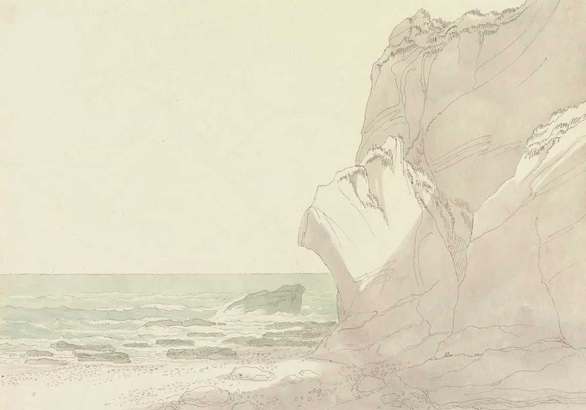 The Warren Near Exmouth Devon Steep Cliffs Rising At Right Sea And Rocky Shore At Left by John White Abbott - Canvas Print