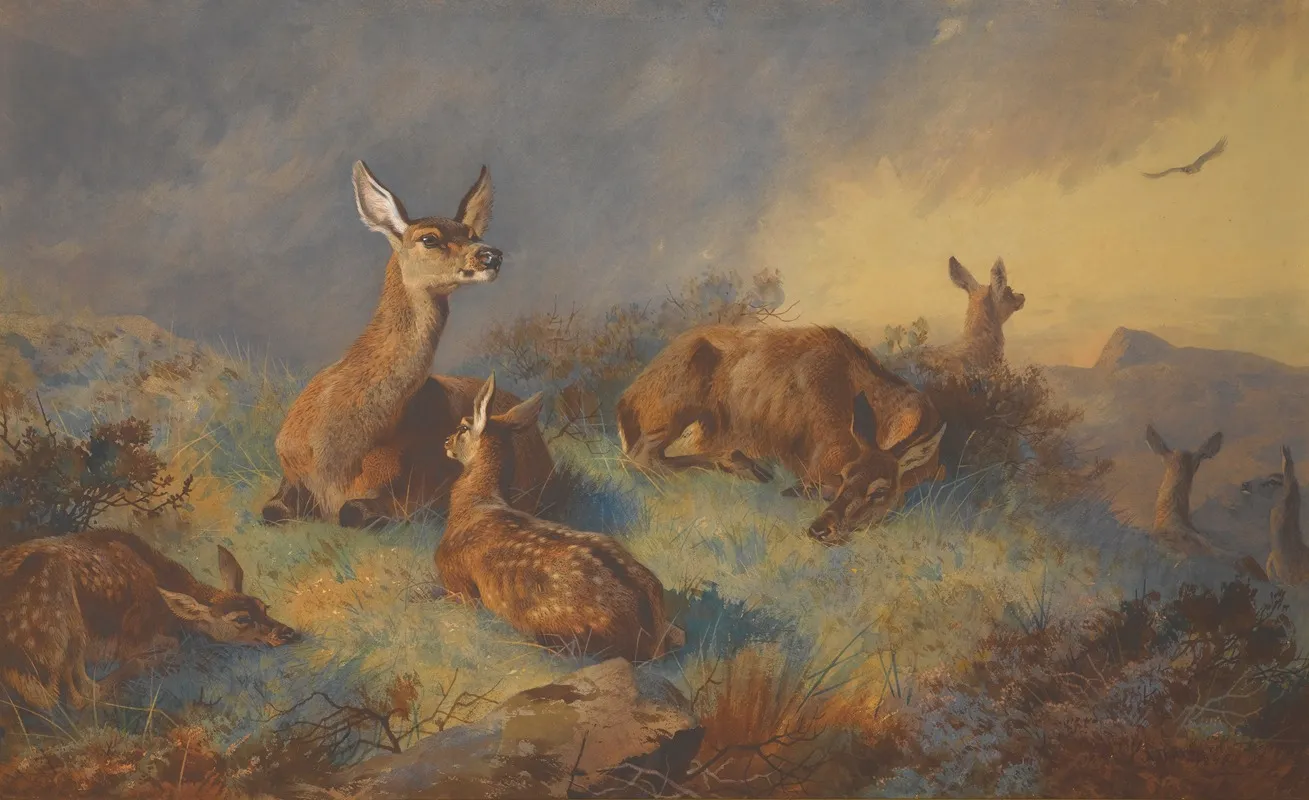 The Watchful Hinds by Archibald Thorburn - Canvas Print