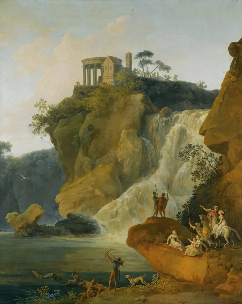 The Waterfalls At Tivoli With Figures Resting And Hunting