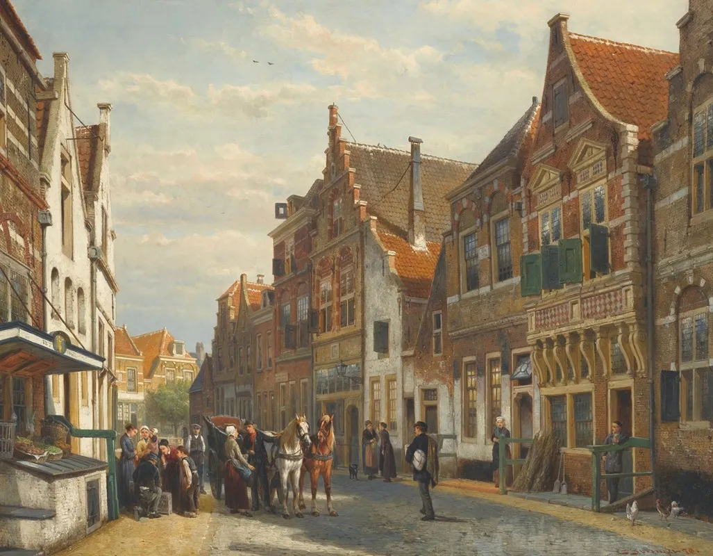 The Wijdstraat Oudewater In Summer by Cornelis Springer - Canvas Print