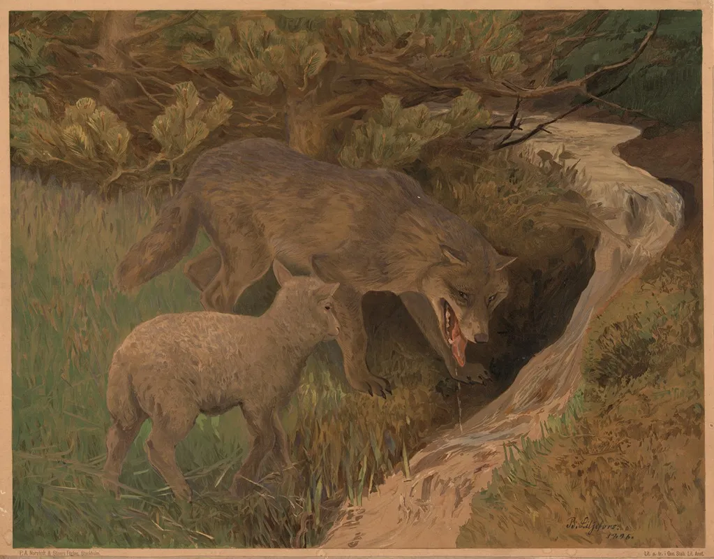 The Wolf And The Lamb 2 by Bruno Liljefors - Canvas Print