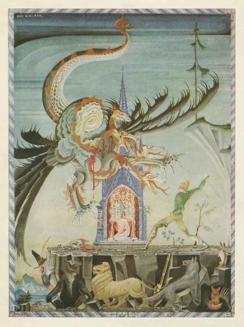 Then The Dragon Made A Dart At The Hunter But He Swung His Sword Round And Cut Off Three Of The Beasts Heads by Kay Rasmus Nielsen - Canvas Print