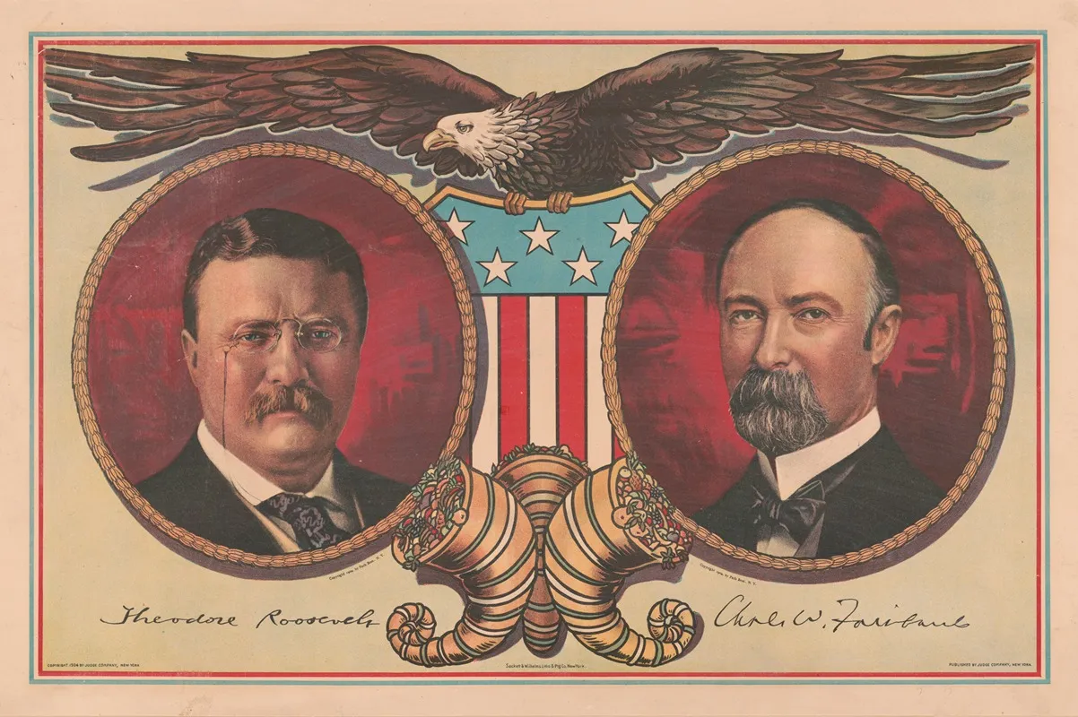 Theodore Roosevelt Chrls W Fairbanks 2 by Sackett &amp; Wilhelms Litho. - Canvas Print