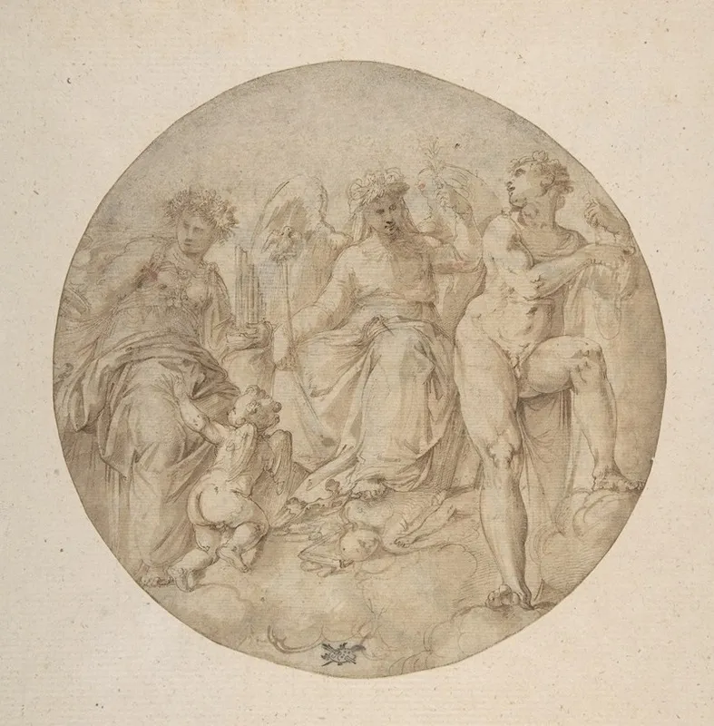 Three Allegorical Figures In A Roundel