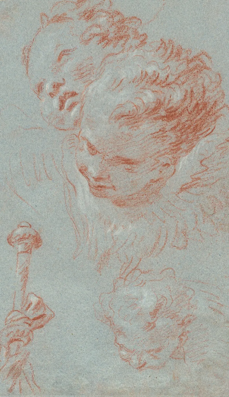 Three Cherubs And A Beribboned Staff