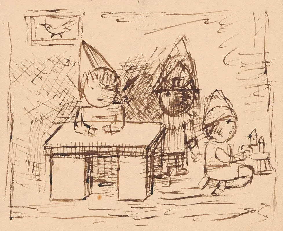 Three Children In A Cottage Room