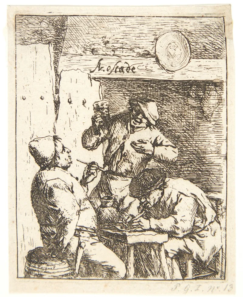 Three Farmers Smoking And Drinking In A Tavern