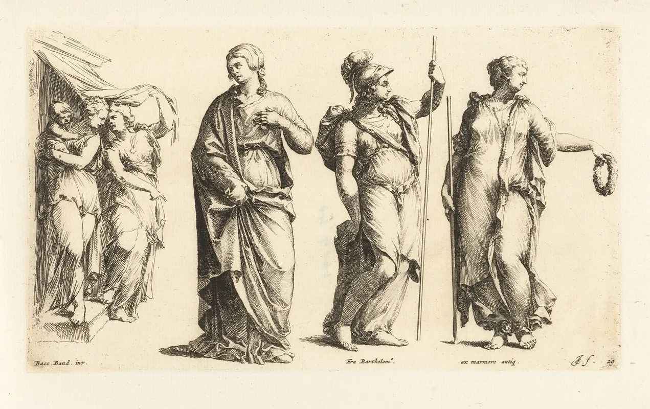 Three Female Figures And A Group With Two Women And A Child by Jan de Bisschop - Canvas Print