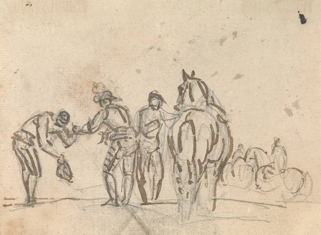 Three Figures Beside A Horse