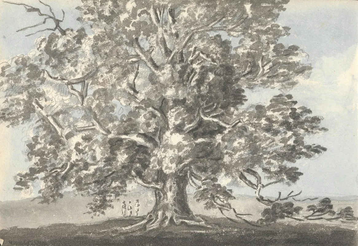 Three Figures Standing Under A Large Tree by Anne Rushout - Canvas Print