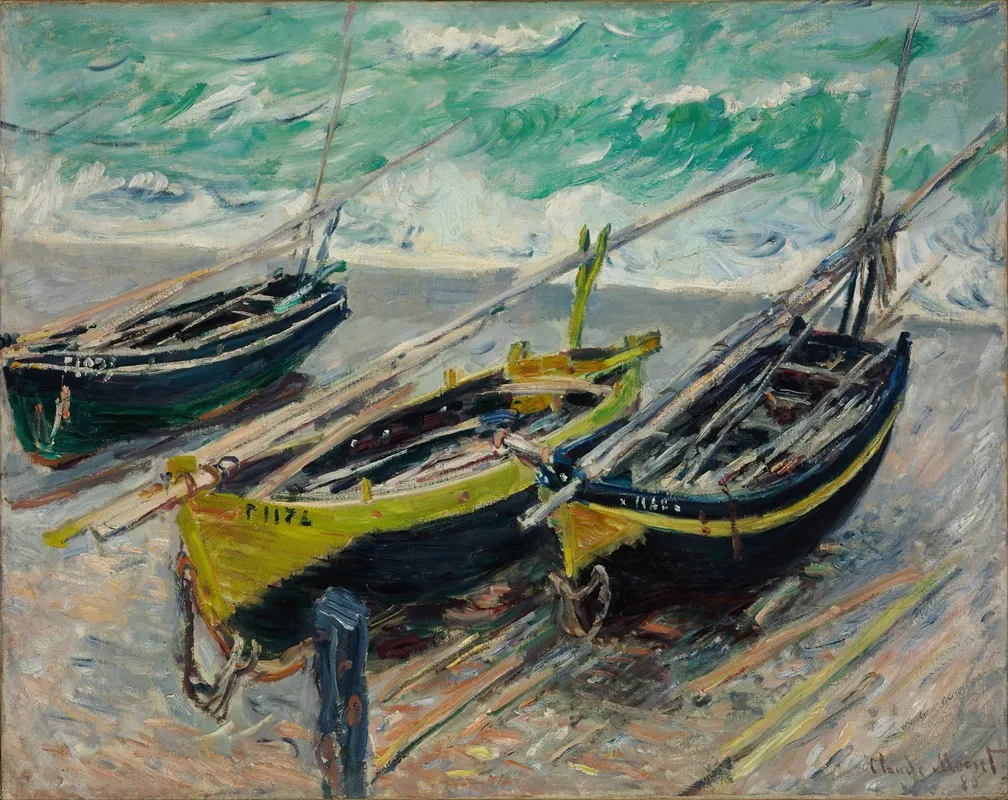 Three Fishing Boats by Claude Monet - Canvas Print