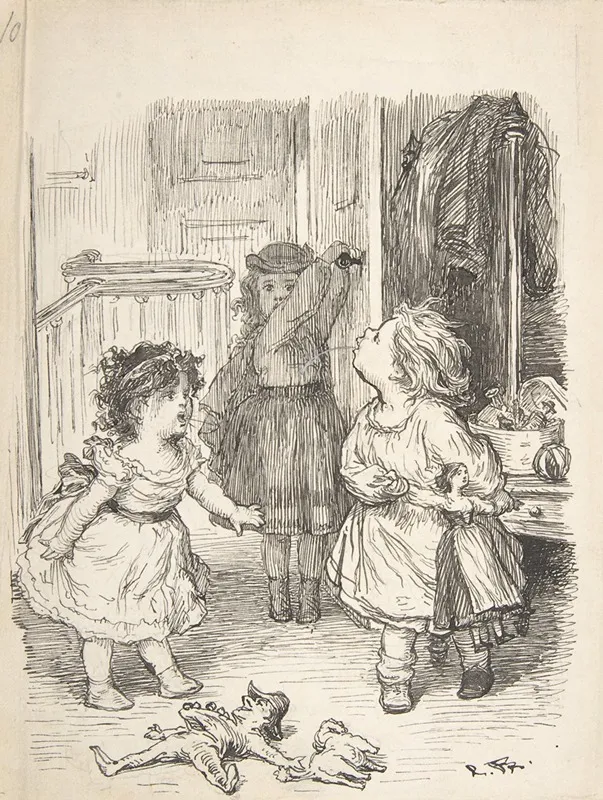 Three Little Girls In A Room Arguing And Spitting by Lorenz Frølich - Canvas Print